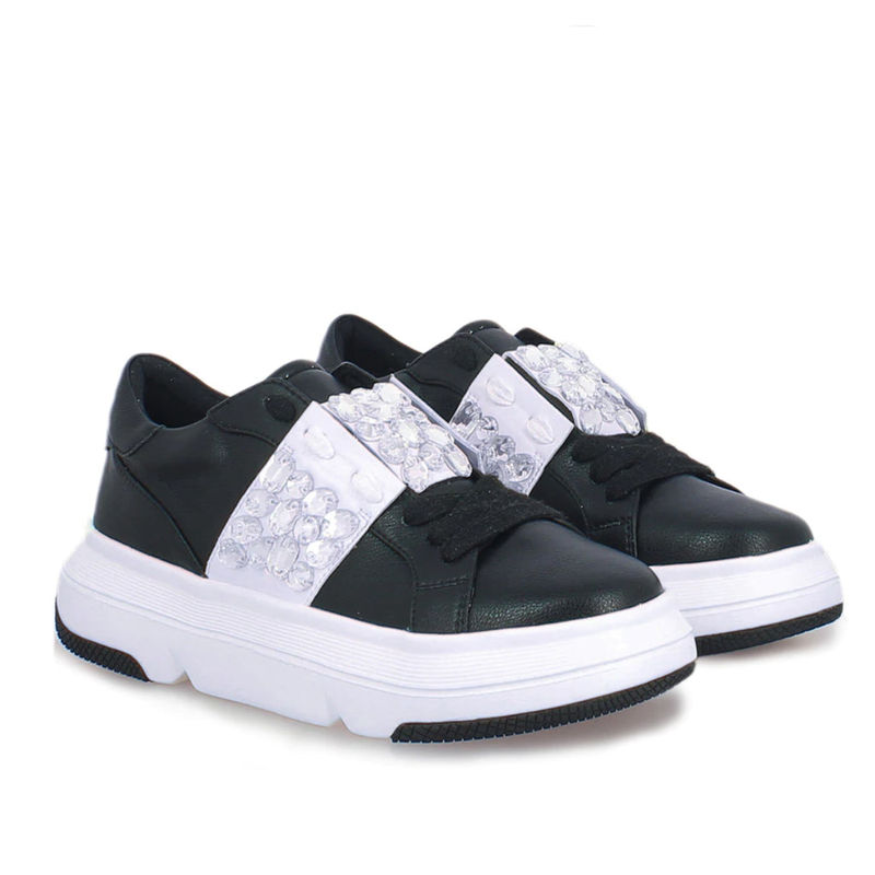 Saint G Joanna Crystal Black Leather Sneakers (UK 5)