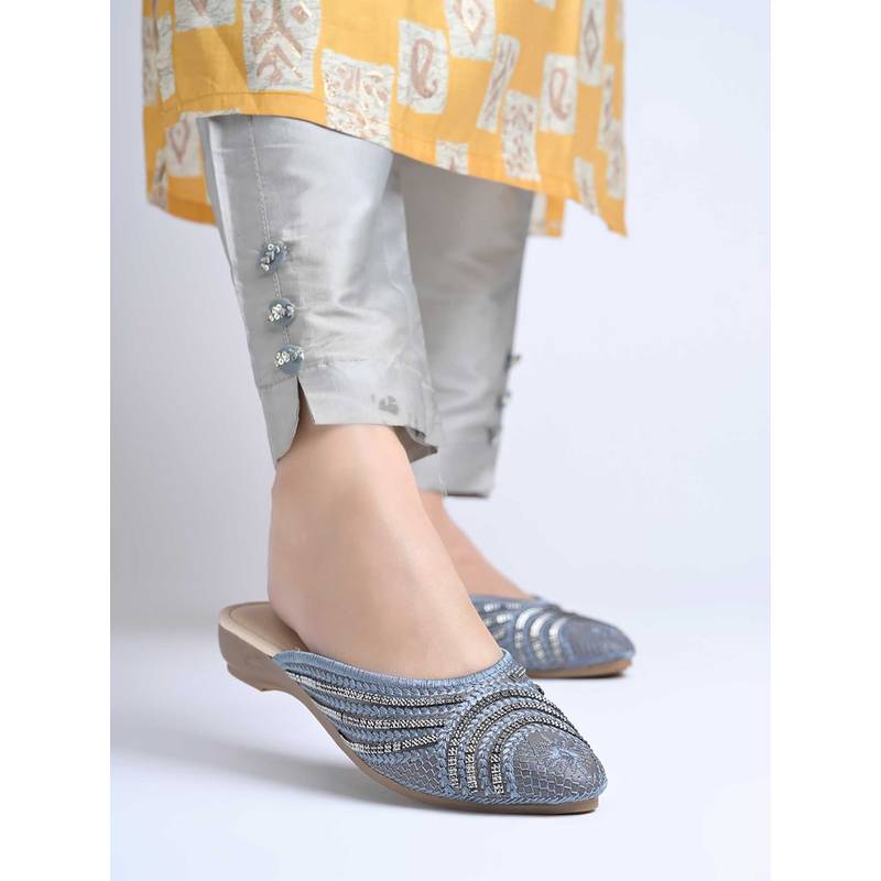 Shoetopia Women Grey Embellished Mules (EURO 37)