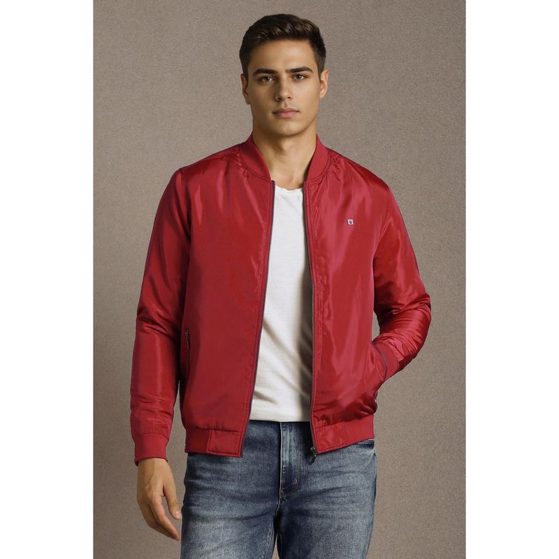 Louis Philippe Red Polyester Full Sleeves Jacket (M)