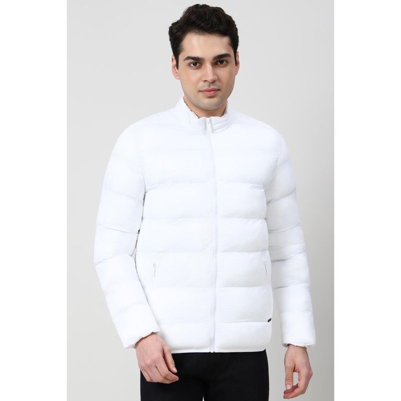 Peter England White Polyester Full Sleeves Jacket (S)