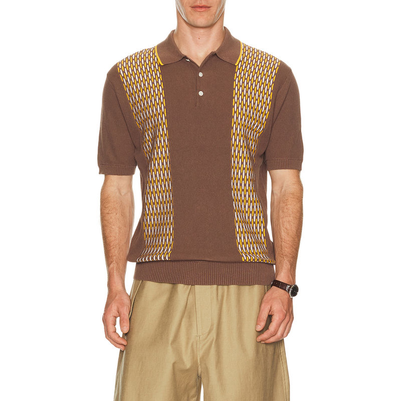 Beams Plus Knit Polo Front Stripe Jacquard (L)