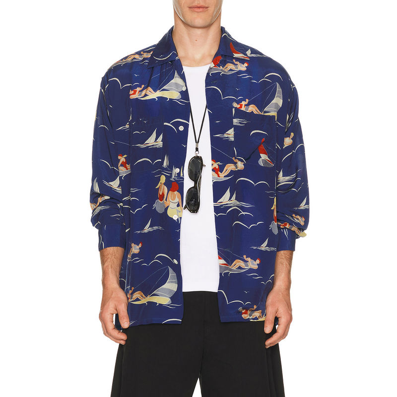Beams Plus Open Collar Cupro Print (L)