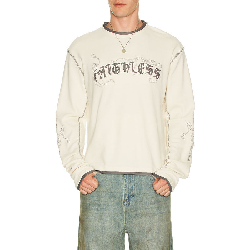 Jaded London Faithless Rib Cross Applique Long Sleeve Tee (L)