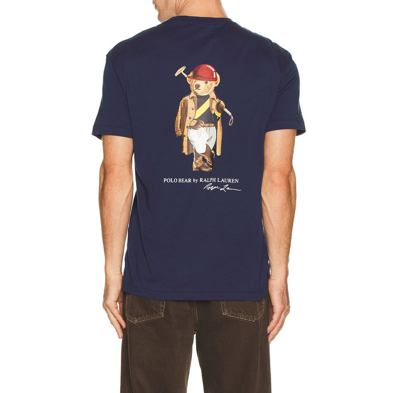 POLO RALPH LAUREN Short Sleeve Jersey Knit Novelty Polo Society Bear Tee W Pocket (L)