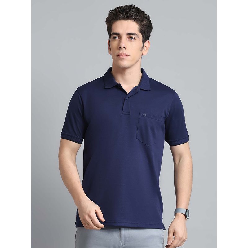 Monte Carlo Mens Solid Navy Blue Collar Neck Half Sleeve Polo T-Shirt (M)