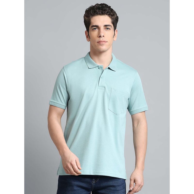 Monte Carlo Mens Solid Aqua Collar Neck Half Sleeve Polo T-Shirt (M)