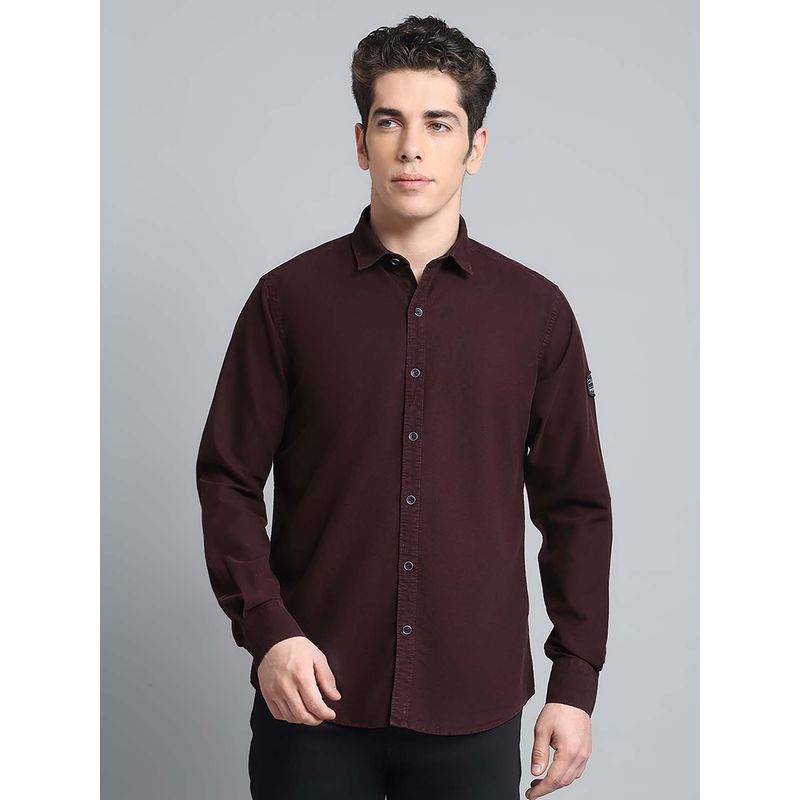 Monte Carlo Mens Solid Maroon Collar Neck Full Sleeve Shirt (2XL)