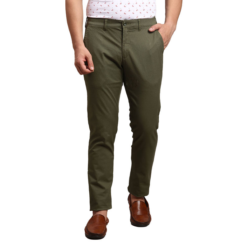ColorPlus Slim Fit Solid Green Trouser (30)