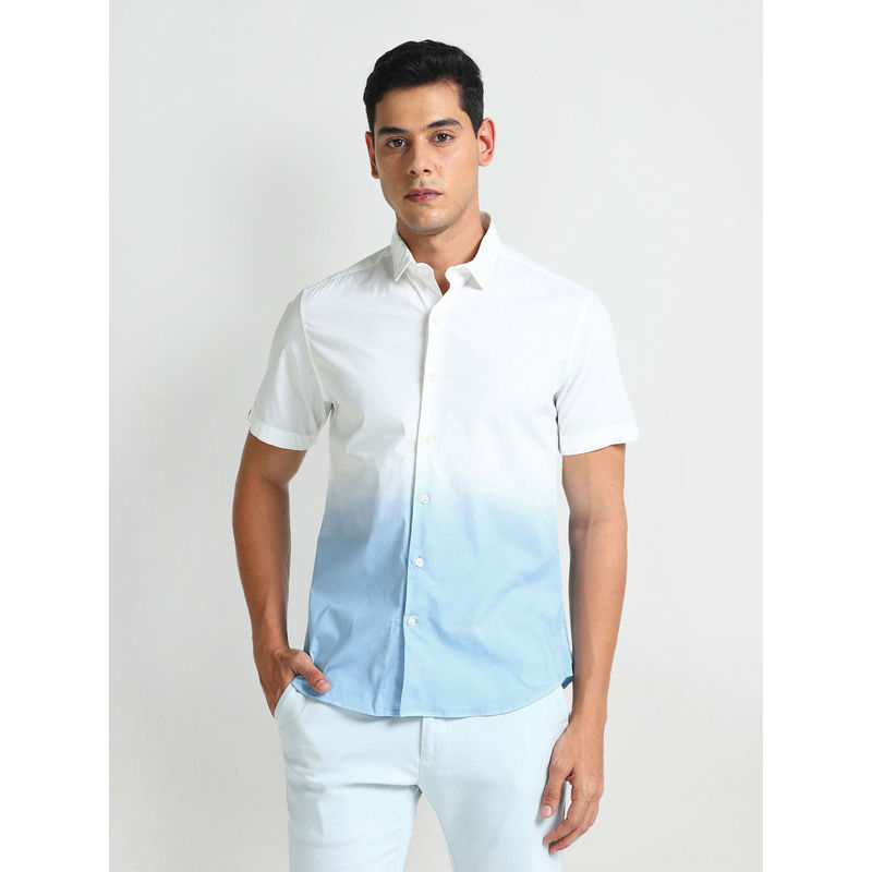 Arrow Sports White Pure Cotton Ombre Shirt (39)