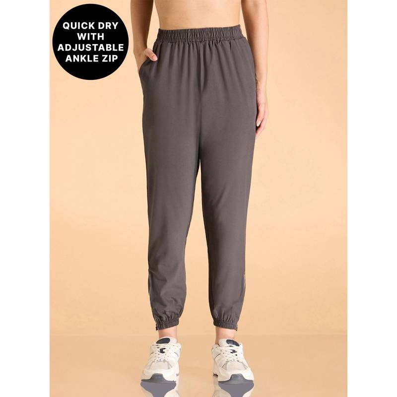 Kica High-Rise Training Ash Track Pants with Ankle Zip - in Quick Dry Fabric KIC514-ASH GREY (XL)