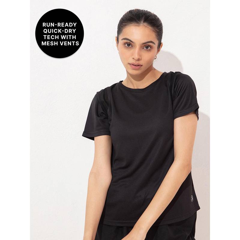 Running Top with Breathe Easy Mesh Panels and Quick-Dry Fabric-Stride Collection KIC044-BLACK (S)