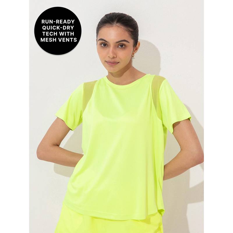 Running Top with Breathe Easy Mesh Panels and Quick-Dry Fabric KIC044-Neon Yellow (L)