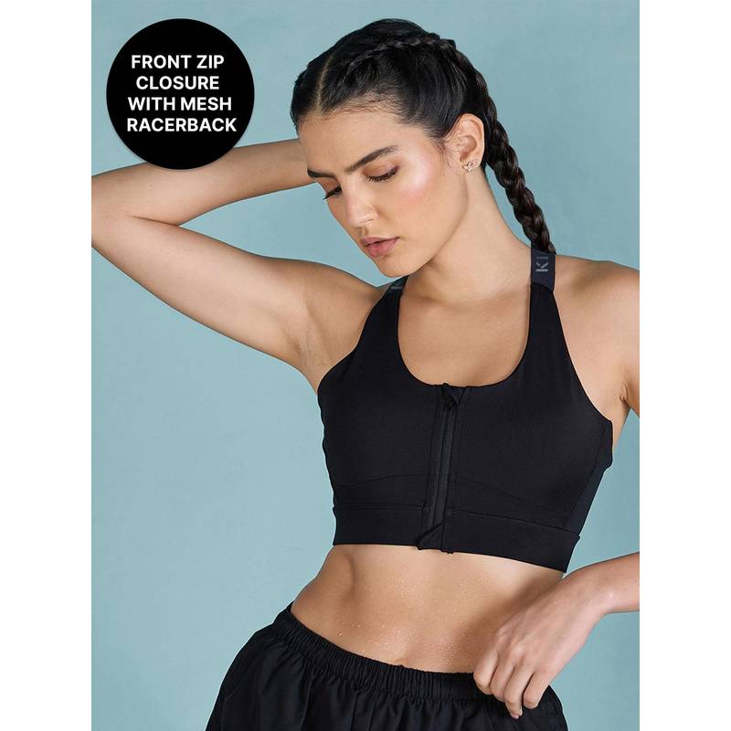 Kica Mid Impact Front Zip Sports Bra with Mesh Racerback (XS)