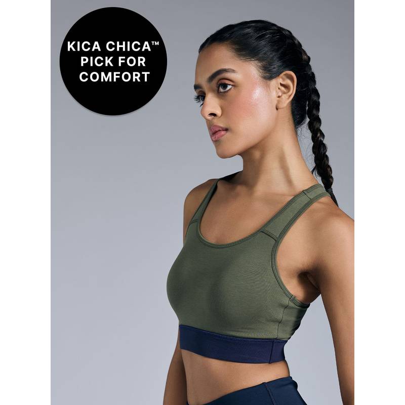 Kica Cotton Slip-On Sports Bra with Removable Pads KIC104 -Olive (2XL)