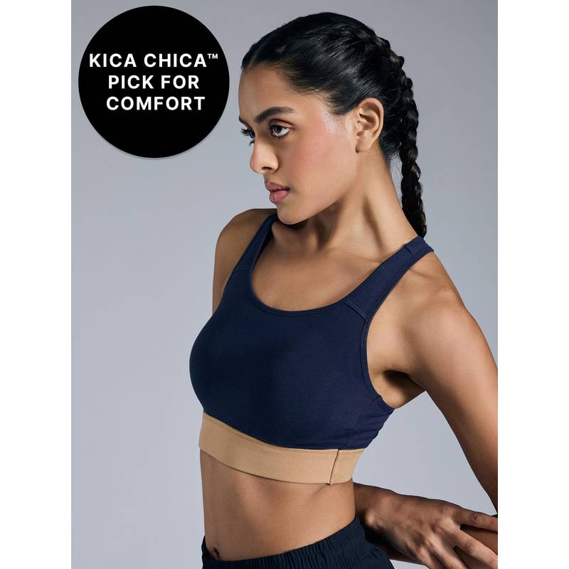 Kica Cotton Slip-On Sports Bra with Removable Pads KIC104 -Navy (M)