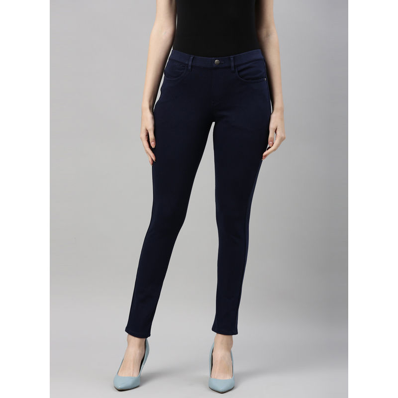 Go Colors Women Solid Super Stretch Jeggings - Navy Blue (XL)