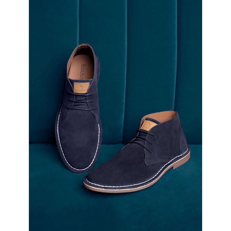 Louis Stitch Men Federal Blue Mid Top Block-Heeled Desert Boots (UK 6)