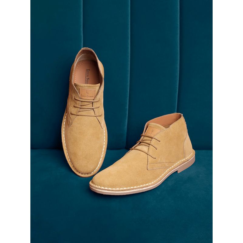 Buy Louis Stitch Men Cream Mid Top Block-Heeled Desert Boots Online