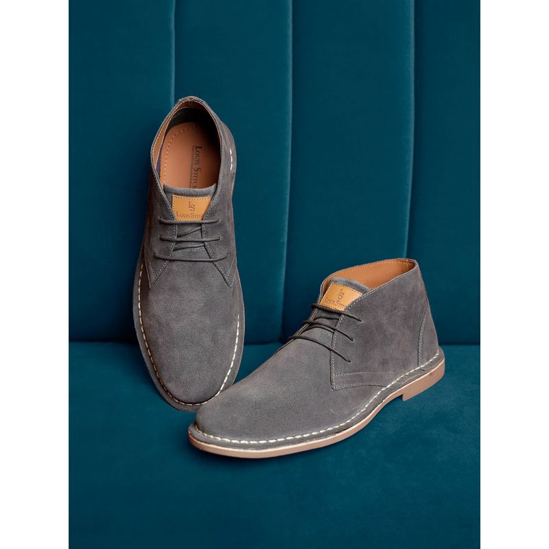 Louis Stitch Men Ash Grey Mid Top Block-Heeled Desert Boots (UK 8)