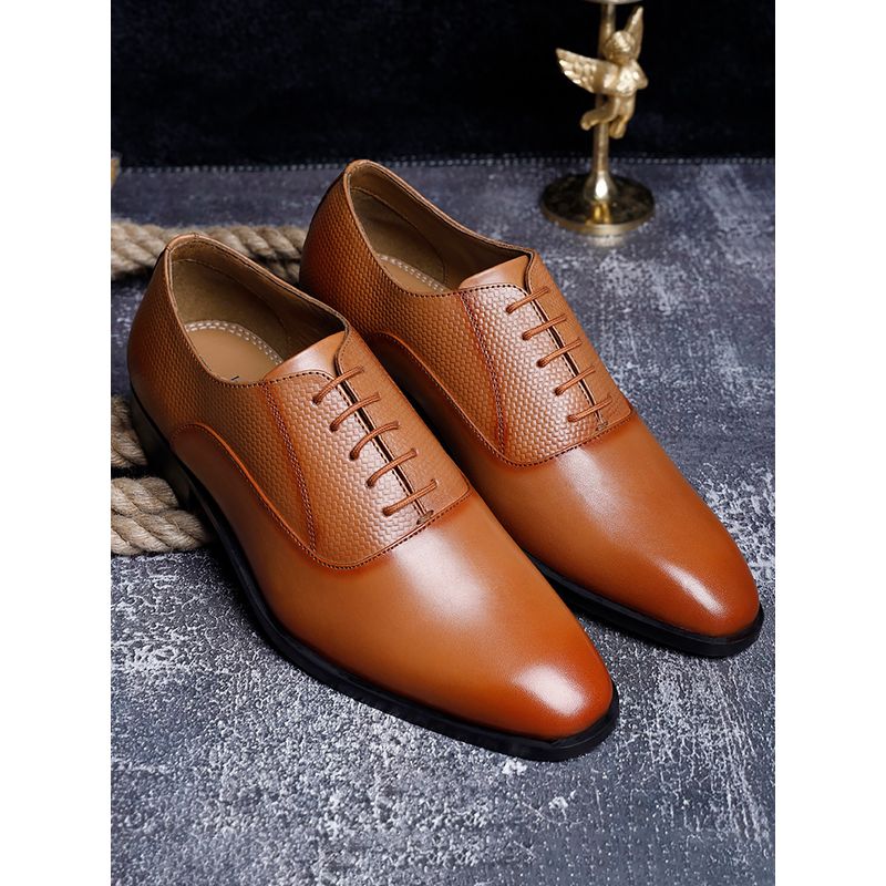 Louis Stitch Men Russet Tan Premium Leather Dual Tone Patina Derby Shoes (UK 6)