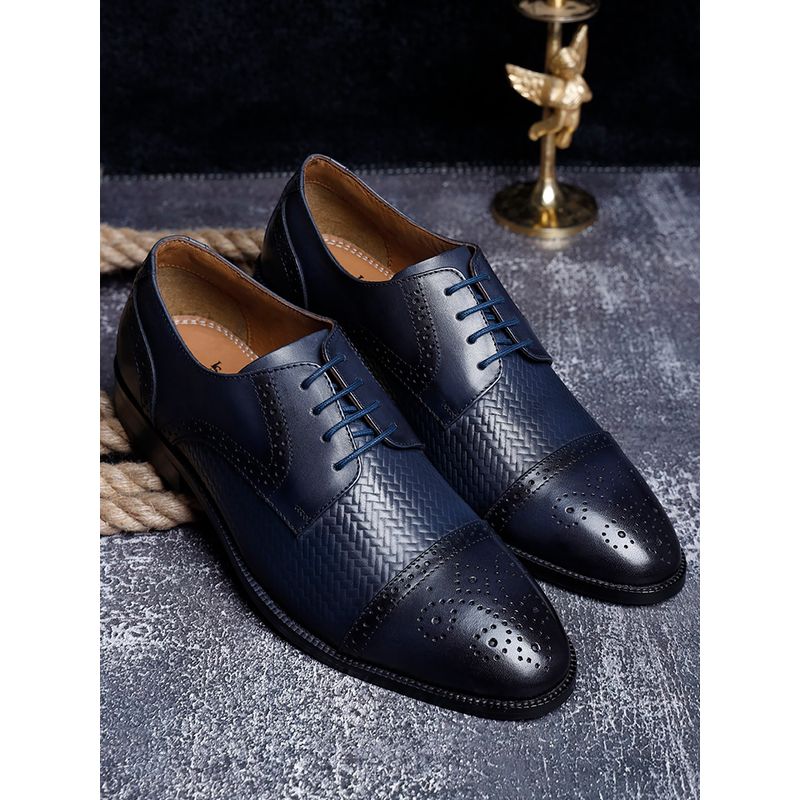 Louis Stitch Blue Textured Italian Leather Handmade Oxfords Lace Up Shoes (Set of 6) (UK 6)
