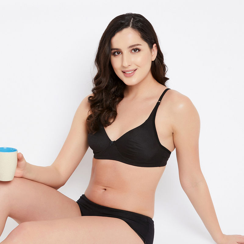 Clovia Cotton Rich Solid Non-Padded Full Cup Wire Free T-shirt Bra - Black (34B)