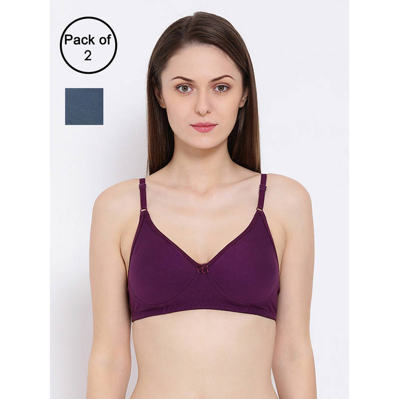 Clovia Cotton Pack of 2 Non-Padded Non-Wired Full Coverage T-Shirt Bra (32D)