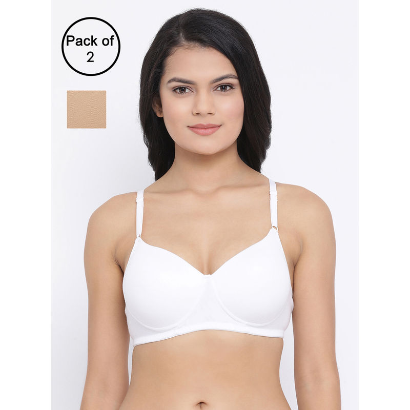 Clovia Cotton Pack of 2 Padded Non-Wired Full Coverage T-Shirt Bra (32B)