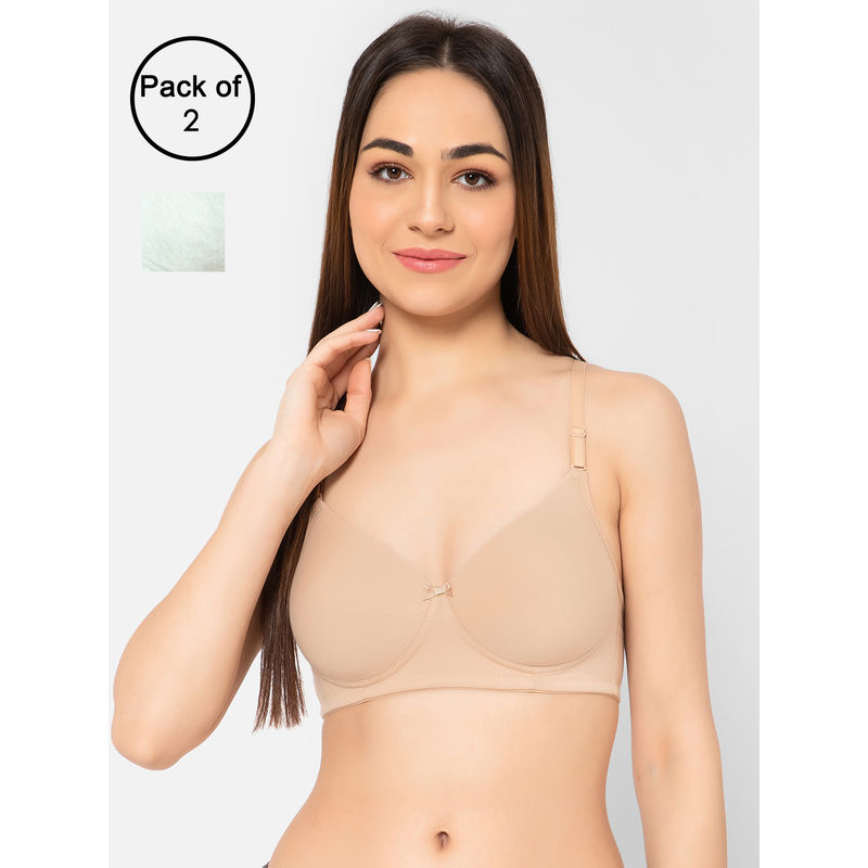 Clovia Cotton Pack of 2 Padded Non-Wired Full Cup Multiway T-shirt Bra (34B)