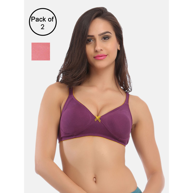 Clovia Cotton Pack of 2 Non-Wired Non-Padded Everyday Bra (32D)