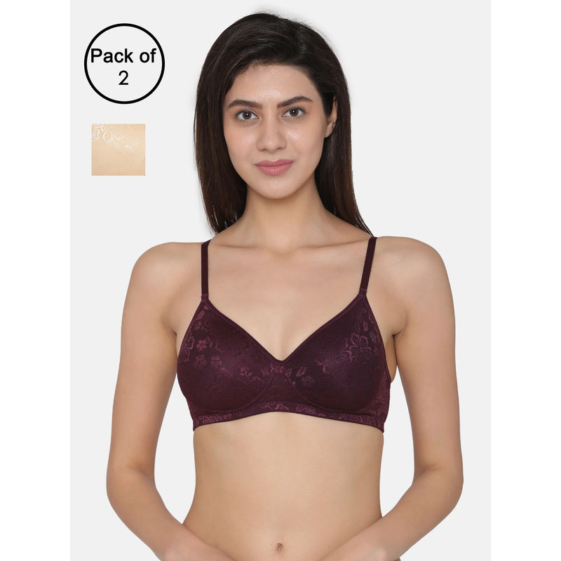 Clovia Lace Pack of 2 Lace Padded Non-Wired Full Coverage Bra (34C)