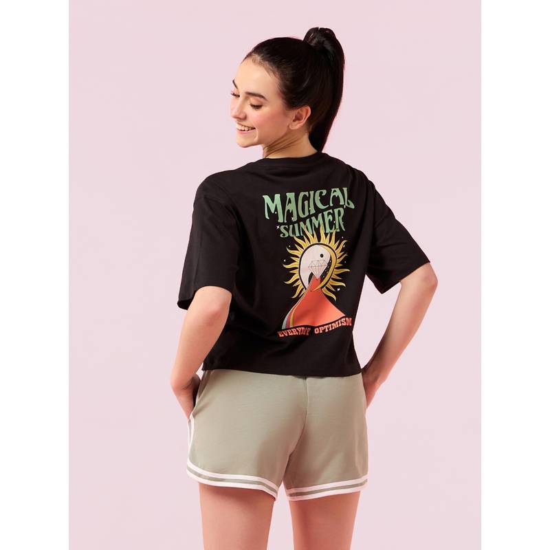 Enamor Short Sleeve Crew Neck Crop length Slip on Square T-Shirt For Women - E3G5 (XL)