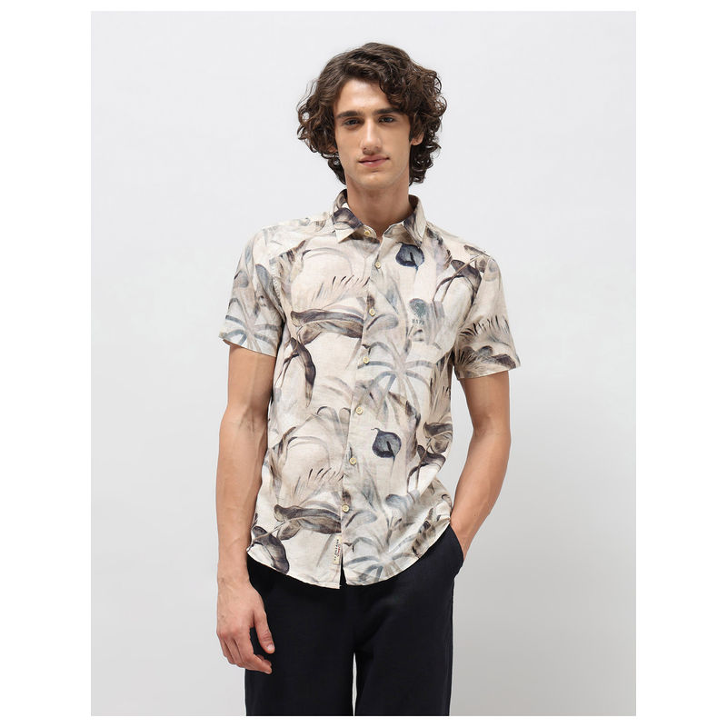 U.S. Polo Assn. Denim Co. Mens Beige Tropical Printed Slim Fit Casual Shirt (46)