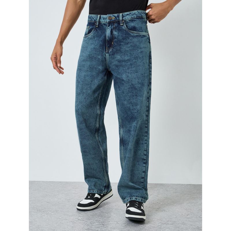 Styli Men Oversized Fit Retro-Style Acid Wash Jeans (32)