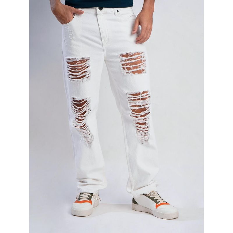 Bene Kleed Men White Heavy Distress Straight Fit Jeans (30)