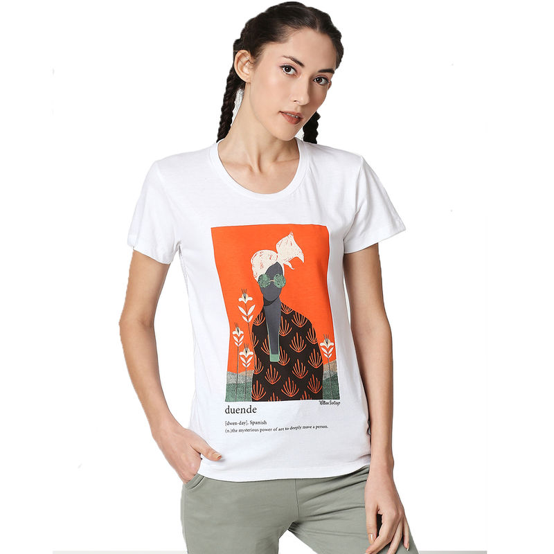 Tuna London Duende Print Sports Tee For Women - White (L)