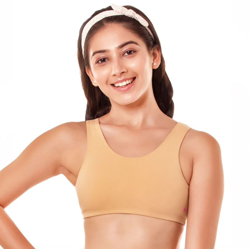 Enamor Girls Wide Strap Cotton Non-Padded Antimicrobial Beginners Non-Wired Bra, Bb01 - Beige (M)
