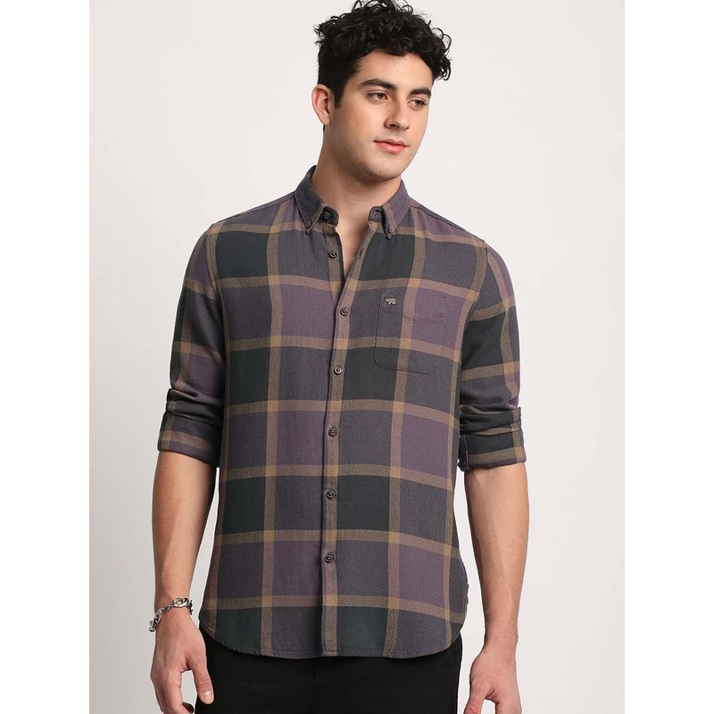 THE BEAR HOUSE Men Purple Checked Slim Fit Cotton Casual Shirt (M)