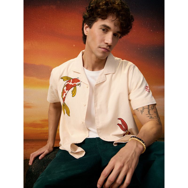 The Souled Store Originals So Koi Half Sleeve Beige Shirt (2XL)