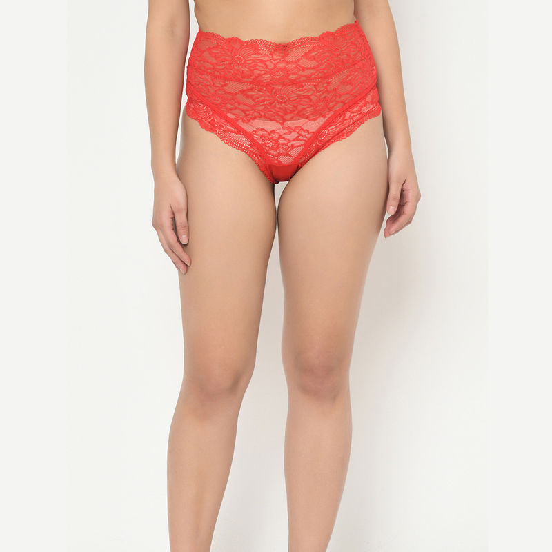 Curvy Love Plus Size Lacy Criss Cross Panty - Red (M)