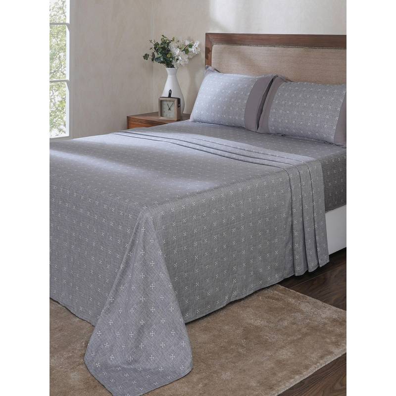 Maspar Grey Cotton Bed Sheet with 2 Pillow Covers (Double)
