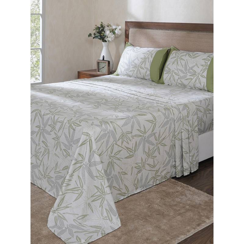 Maspar Green Cotton Bed Sheet with 2 Pillow Covers (Double)