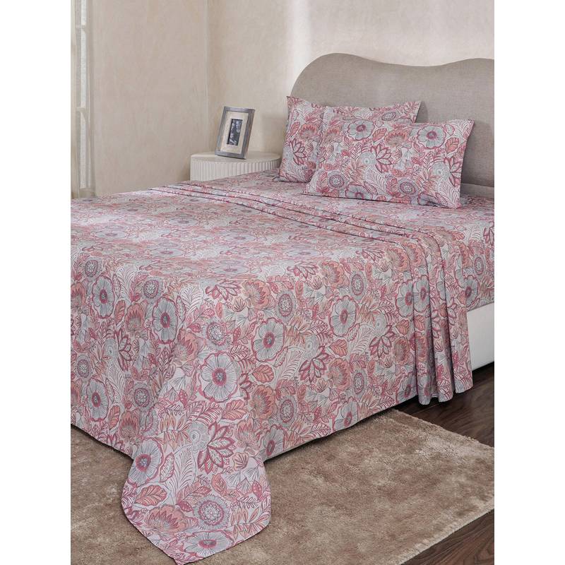 Maspar Pink Cotton Bed Sheet with 2 Pillow Covers (Double)