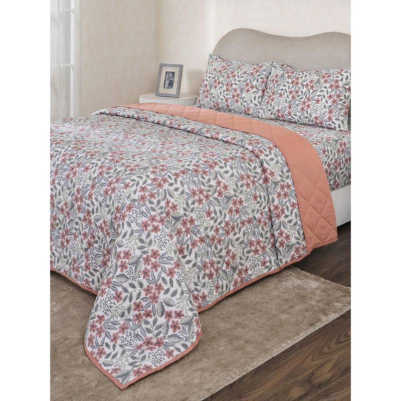 Maspar Red Cotton Blend Floral Quilt (Double)