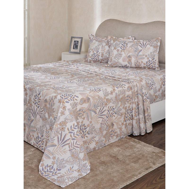 Maspar Yellow Cotton Bed Sheet with 2 Pillow Covers (Double)