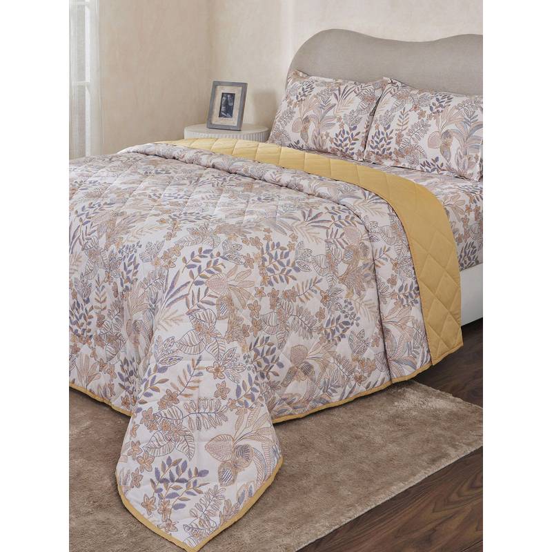 Maspar Yellow Cotton Blend Floral Quilt (Double)
