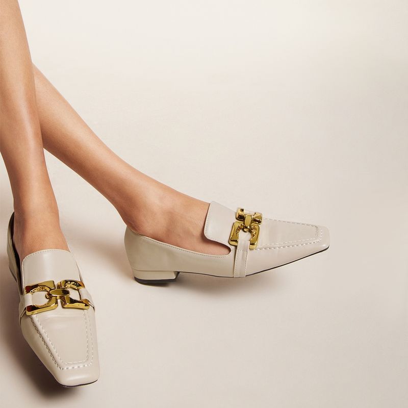 RSVP by Nykaa Fashion Cream Square Toe Chain Link Loafers (EURO 36)