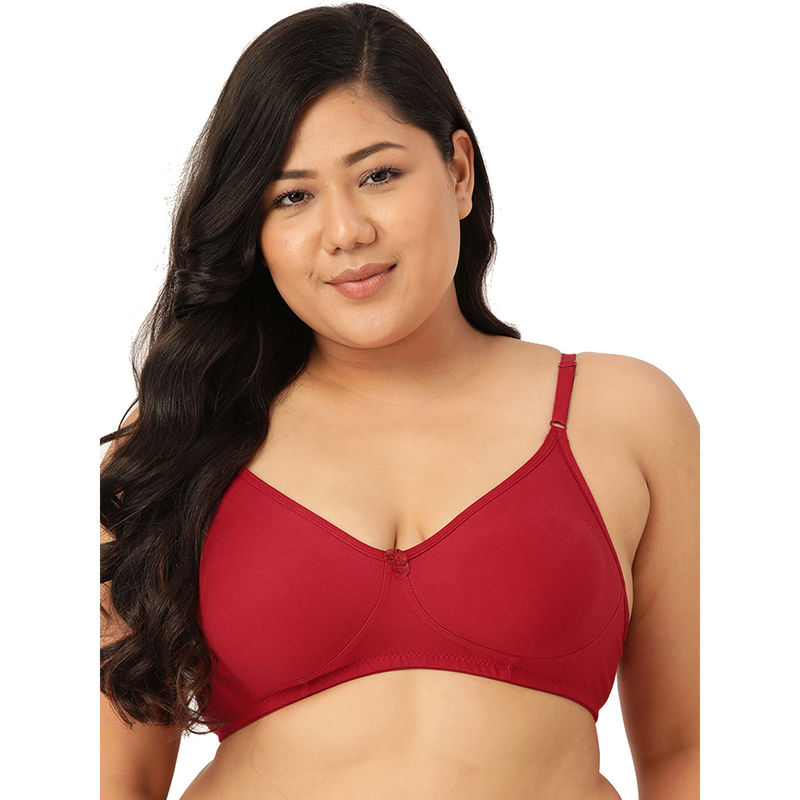Leading Lady Woman Everyday Cotton Non Padded Maroon Full Coverage Bra (46B)