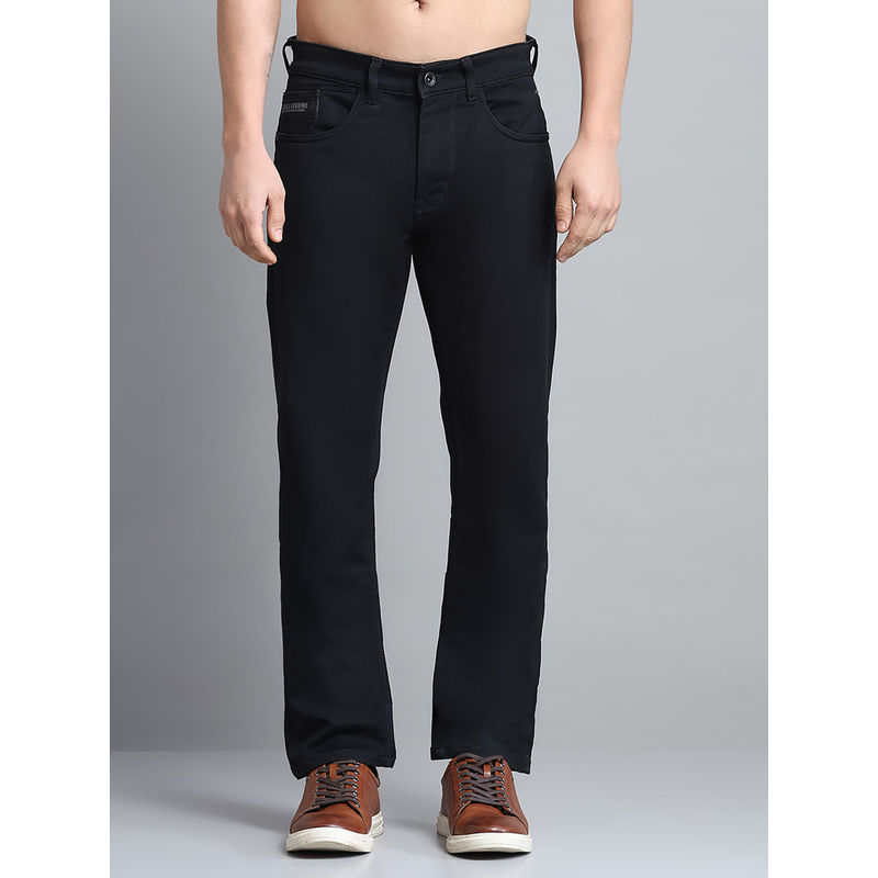 Monte Carlo Mens Solid Black Mid Rise Regular Fit Jeans (38)