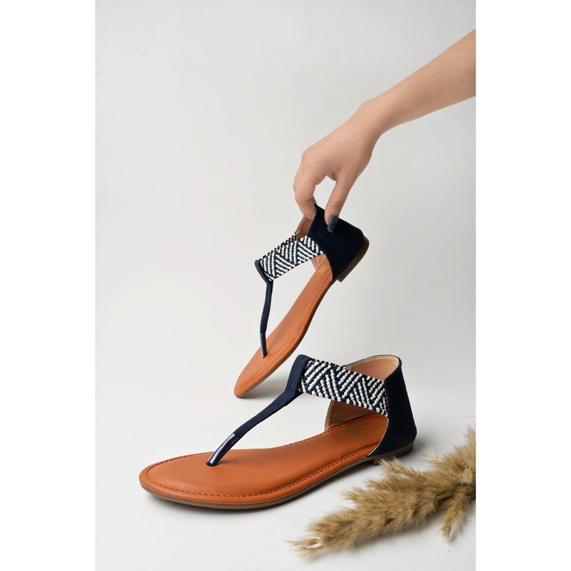 Shoetopia Stylish Ethnic Blue Flat Sandals for Women & Girls (EURO 41)